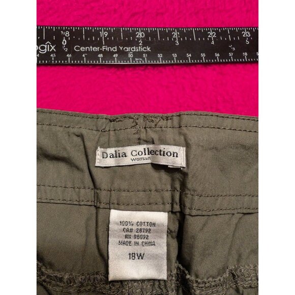Dalia Collection Woman Cargo Pants 18W Khaki Green Cotton Drawstring Pockets - Picture 4 of 4
